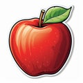 Vibrant Red Apple Sticker With Contoured Shading And Metallic Finish