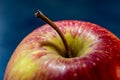 Red apple close-up from above. Blue background Royalty Free Stock Photo