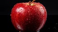 Red apple close-up. Fresh red apple on a black texture background. Apple with droplets of water. Healthy food for vegetarians. Ai Royalty Free Stock Photo