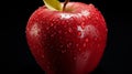 Red apple close-up. Fresh red apple on a black background. Apple with droplets of water. Healthy food for vegetarians. Ai Royalty Free Stock Photo