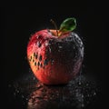 Red apple covered with water droplets