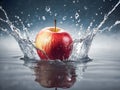 Red apple falling into water with splash