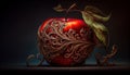 Red Apple Fruit in Fantasy Ornamental Look on Dark Background Generative AI