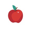 Red apple fruit with green leaf vector illustration in flat design style, symbol of knowledge Royalty Free Stock Photo