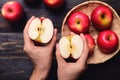 Red apple fruit holding by hand, Healthy eating Royalty Free Stock Photo