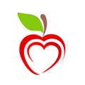 Red apple fruit icon with heart symbol on white, stock vector il