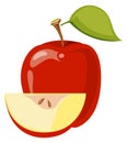 Red apple with fruit slice cartoon icon Royalty Free Stock Photo