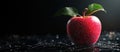 Red apple with geometric network design, dark background, vibrant colors