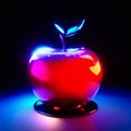 Red apple in a glass vase on a dark background with a blue light AI generated Royalty Free Stock Photo