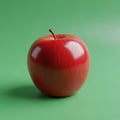 Red apple with a glossy surface is placed against a solid green Royalty Free Stock Photo