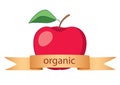 Red apple with gold ribbon - organic logo - vector