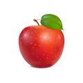 Red apple with a green leaf on a white isolated background. Glossy shiny object in a realistic style. Vector illustration