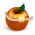 Red apple with green leaf and worm Royalty Free Stock Photo