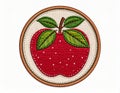 Red Apple with Green Leaves Embroidered on Fabric Circular Patch Isolated Royalty Free Stock Photo