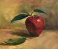 Red apple and greenery hand drawn oil illustration