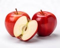 Red apple halves and red apple fruit high detail on white background