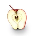 Red apple with heart symbol. apple love