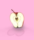 Red apple with heart shadow. apple love