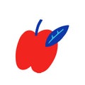 Red apple icon, cute handdrawn illustration of apple fruit with leaf. Isolated vector drawing. Modern flat doodle style Royalty Free Stock Photo