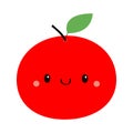 Red apple icon. Green leaf. Cute cartoon kawaii smiling baby character. Funny fruit face. Childish style. Educational card for Royalty Free Stock Photo