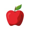 Red apple illustration with branch and green leaf. Colorful. Fresh. Royalty Free Stock Photo