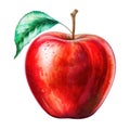 Red apple isolated on white background. Watercolor illustration, ai generation