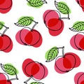Red apple with leaf hand drawn sketch seamless pattern. Bright summer fruit. Outline vector illustration. Organic food eco Royalty Free Stock Photo