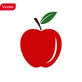 Red apple with leaf isolated on white background. Flat design vector illustration Royalty Free Stock Photo