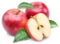 Red apple with leaf and slice. Royalty Free Stock Photo