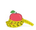 Red apple and measure tape. Illustration on white background. slimming concept. vector illustration. Royalty Free Stock Photo