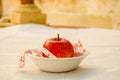 Red apple with measurig tape, weigh loss concept Royalty Free Stock Photo