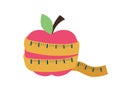 Red apple with measuring tape around it. Vector Royalty Free Stock Photo