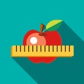 Red apple with measuring tape icon, flat style Royalty Free Stock Photo