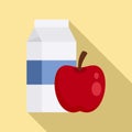Red apple milk pack icon, flat style Royalty Free Stock Photo