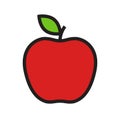 Red apple outline colored icon, flat design style, vector illustration Royalty Free Stock Photo