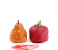 Red apple and pear fruit sweet with leaf isolated Royalty Free Stock Photo