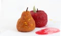 Red apple and pear fruit sweet with leaf Royalty Free Stock Photo