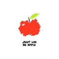 Red Apple poster, abstract fruit. With quote Don`t Worry Eat. Simple naive design. Artistic drawing - Vector