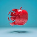 Red Apple Puzzle Pieces Exploding Conceptual Design on Teal Background Royalty Free Stock Photo