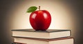 Red Apple Resting Atop Stack of Books Still Life Study School Subject Knowledge Royalty Free Stock Photo