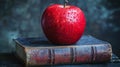 A Red Apple Resting on an Old Leather-Bound Book Royalty Free Stock Photo