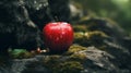 Captivating Visual Storytelling A Red Apple On A Mossy Rock