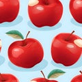 Red apple seamless pattern on a blue background by Generative AI Royalty Free Stock Photo