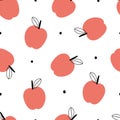 Red apple seamless pattern hand drawn design fruit background in cartoon style Royalty Free Stock Photo