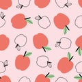 Red apple seamless pattern hand drawn design fruit background in cartoon style Royalty Free Stock Photo