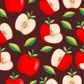 Red apple seamless pattern with hand drawn style illustration Royalty Free Stock Photo