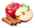 Red apple, apple slice and cinnamon sticks isolated on white background Royalty Free Stock Photo