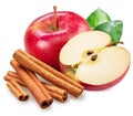 Red apple, apple slice and cinnamon sticks isolated on white background Royalty Free Stock Photo