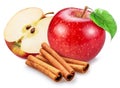 Red apple, apple slice and cinnamon sticks isolated on white background Royalty Free Stock Photo