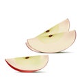 Red apple slices isolated on white background.